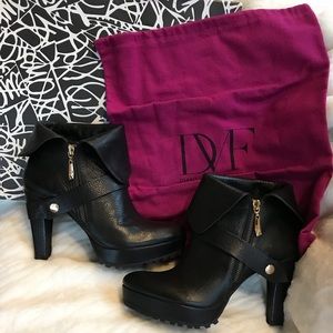 NIB! Diane von Furstenberg black booties, size 8.